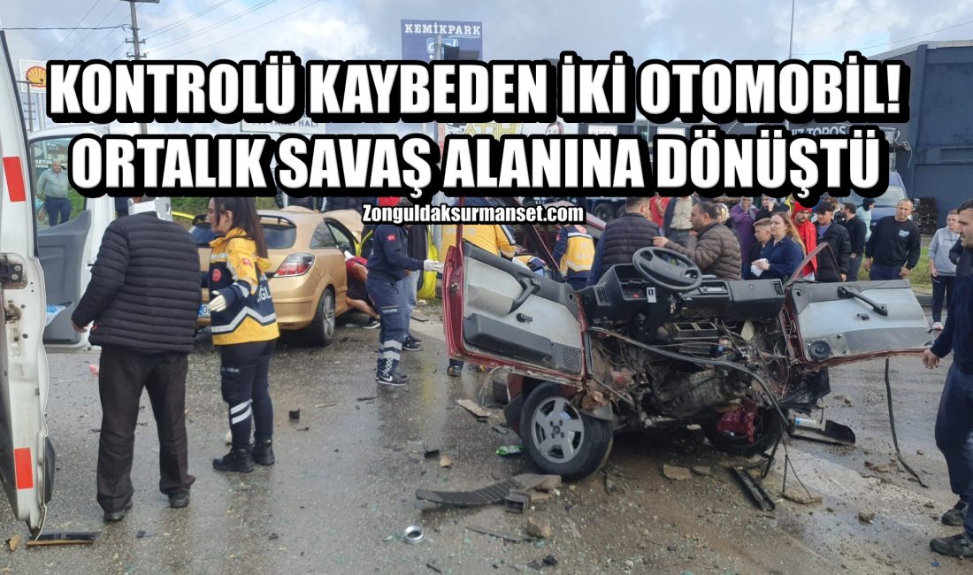OTOMOBİL ORTADAN İKİYE AYRILDI! İki otomobilin çarpıştığı feci